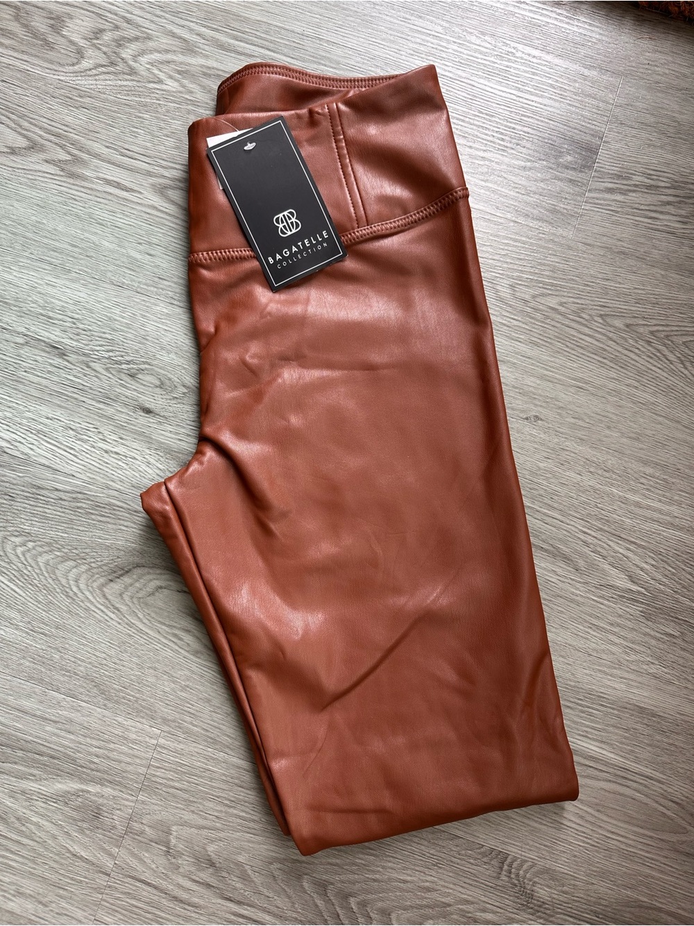Bagatelle Collection Cognac Faux Leather High Rise Leggings NWT Large